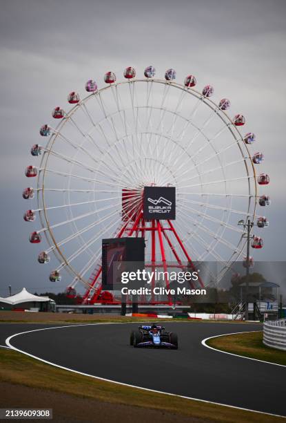 Esteban Ocon of France driving the Alpine F1 A524 Renault on track during practice ahead of the F1 Grand Prix of Japan at Suzuka International Racing...