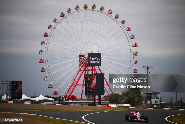 Kevin Magnussen of Denmark driving the Haas F1 VF-24 Ferrari on track during practice ahead of the F1 Grand Prix of Japan at Suzuka International...