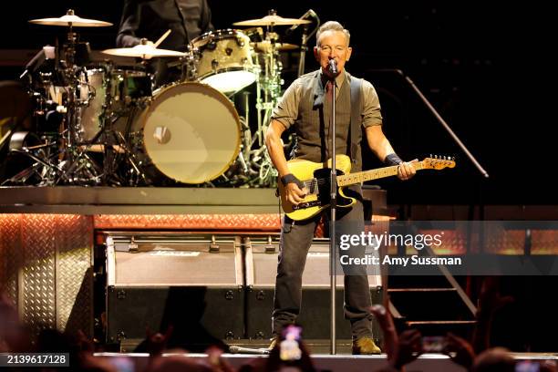 Bruce Springsteen performs onstage during the Springsteen & The E Street Band 2024 Tour at Kia Forum on April 04, 2024 in Inglewood, California.