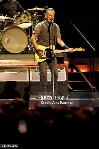 Bruce Springsteen performs onstage during the Springsteen & The E Street Band 2024 Tour at Kia Forum on April 04, 2024 in Inglewood, California.