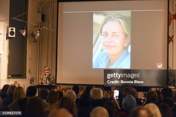 Kathy Gannon speaks onstage during the International Women's Media Foundation Celebrates 2024 Anja Niedringhaus Courage In Photojournalism Awards at...