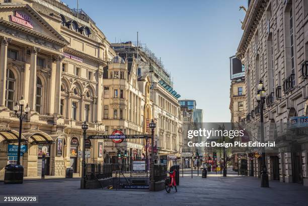 Piccadilly Circus at morning rush hour during the national lockdown for Covid-19 pandemic; London, England, UK