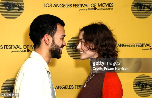 Justice Smith, Brigette Lundy-Paine attend the 2024 Los Angeles Festival of Movies premiere of A24's "I Saw The TV Glow" at Vidiots on April 04, 2024...