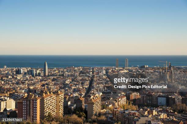 View of The City of Barcelona From Turo De La Rovira. Barcelona, Catalonia, Spain.