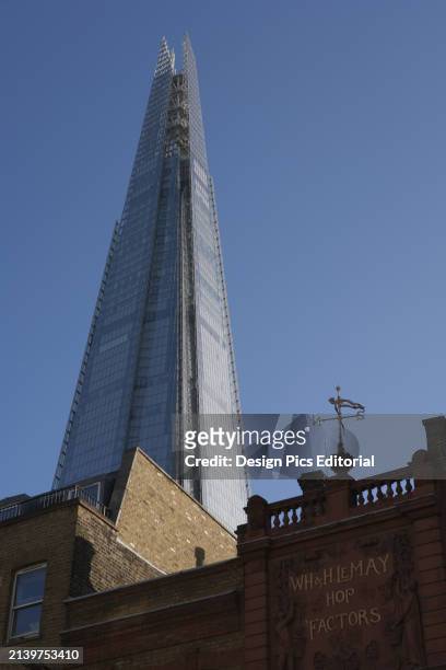 The Shard Skyscraper By Renzo Piano Rising Above A Historic Building on Borough High Street. London, England.