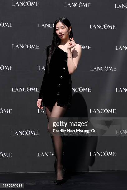 Kazuha of Le Sserafim is seen at the LANCOME Teint Idole Ultra Wear Foundation pop-up store opening on April 05, 2024 in Seoul, South Korea.