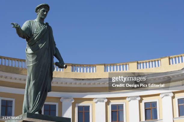 Statue of The Duke of Richelieu at The Top of The Potemkin Steps. Odessa, Ukraine.