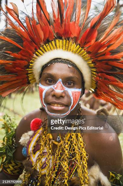 Performer Wearing Traditional Costume at The Gokoka Show. Eastern Highlands, Papua New Guinea.
