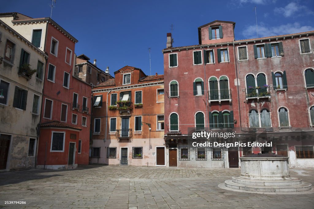 Campo San Polo Square With Blue Sky. Venice, Italy