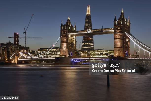 Evening View of Tower Bridge, The River Thames and The Shard Building. London, England.
