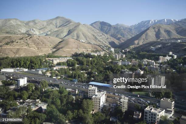 Evin Suburb, Ring Road and Lower Slopes of Alborz Mountains, Northern Tehran. Tehran, Iran.