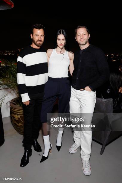 Justin Theroux, Amelia Gray, and Derek Blasberg attend the FRAME & Amelia Gray dinner at the Chateau Marmont at Chateau Marmont on April 04, 2024 in...