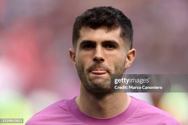 Christian Pulisic of Ac Milan looks on during the Serie A football match between Ac Milan and Us Lecce. Ac Milan wins 3-0 over Us Lecce.