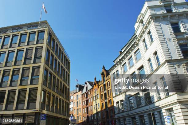 Residential and Office Buildings Under A Blue Sky. Hamburg, Germany.