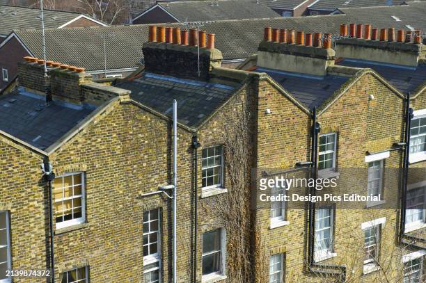 Brick Residential Buildings With Chimneys, Shoreditch. London, England.