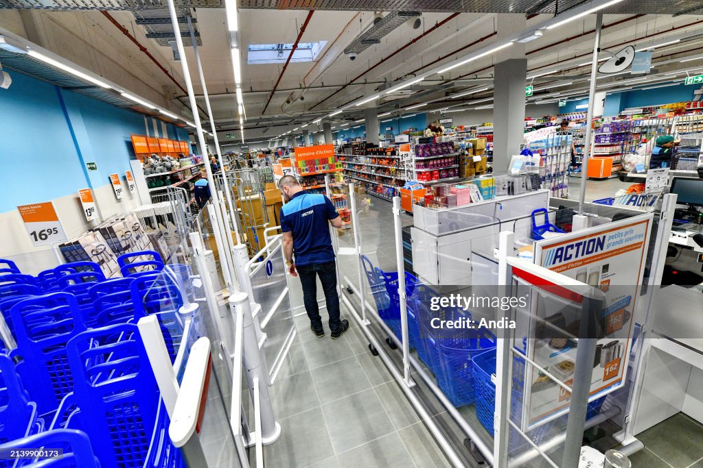 Action store, discount store-chain, in the shopping center of Saint-Sever in Rouen (northern France)