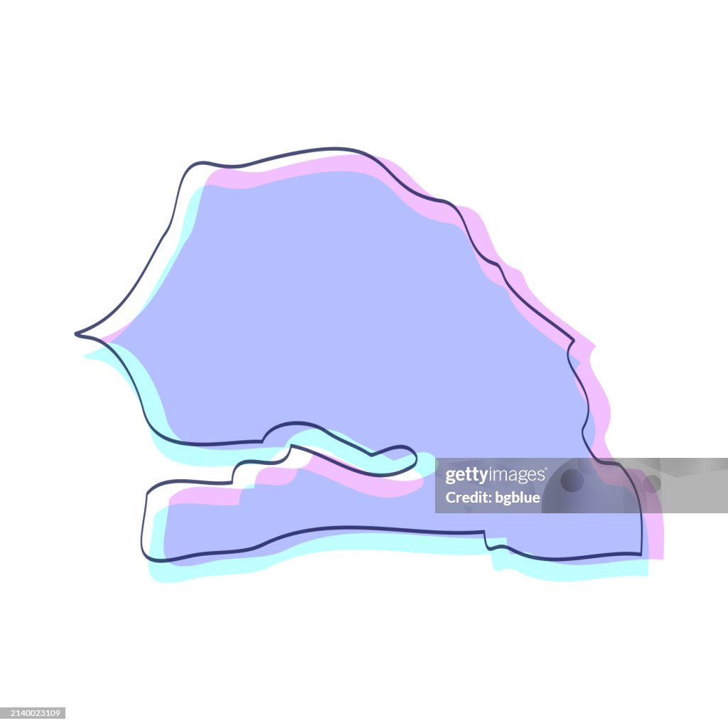 Carte du Sénégal dessinée à la main - Violet avec contour noir - Design tendance