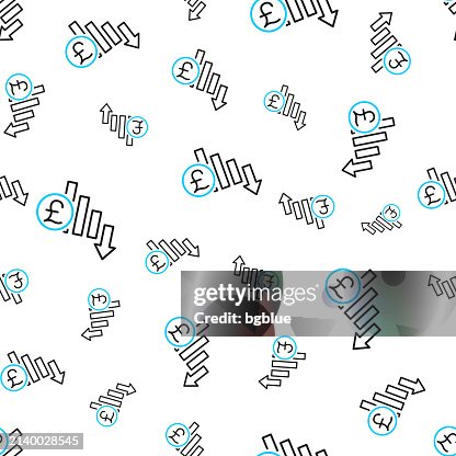 Pound rate decrease. Seamless pattern. Line icons on white background Pound rate decrease. Seamless pattern. Line icons on white background