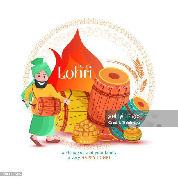 happy lohri festival greeting background - bihu stock illustrations