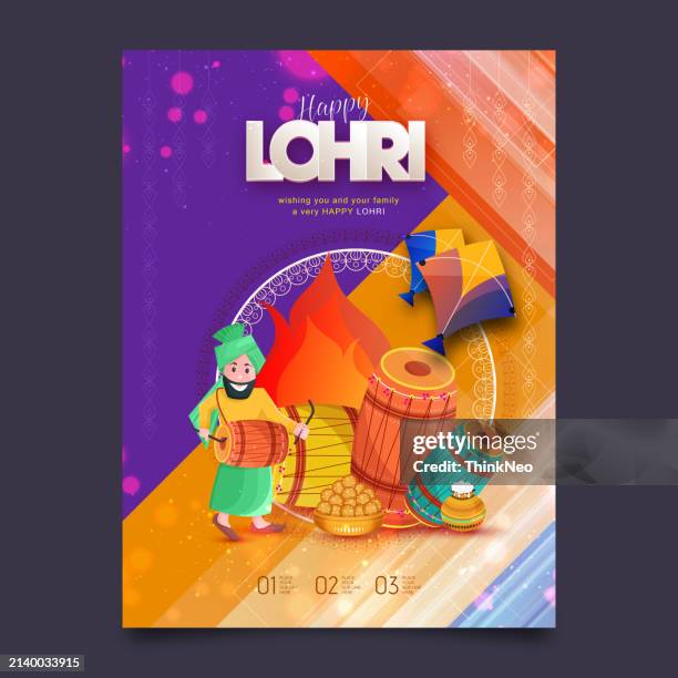 traditional decorated drum and sugarcane. lohri holiday background. - makar sankranti stock illustrations