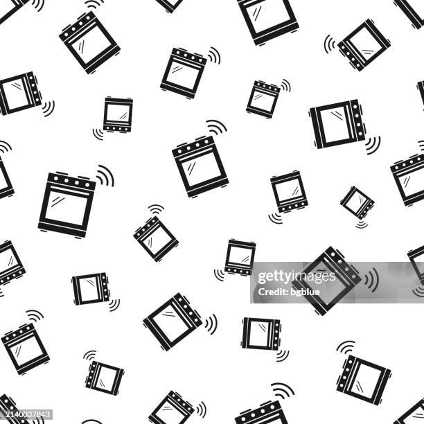 smart range. seamless pattern. icons on white background - simple kitchen background stock illustrations