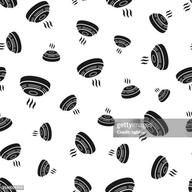 ilustraciones, imágenes clip art, dibujos animados e iconos de stock de detector de humo. patrón sin costuras. iconos sobre fondo blanco - smoke-detector-with-smoke