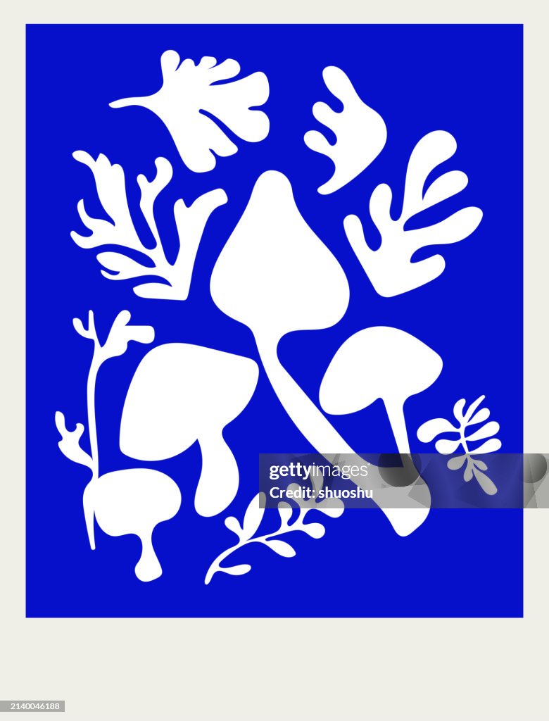 Sparse Style Abstract Blue Art Liquid Sparse Style Plant Leaf Pattern Poster ...