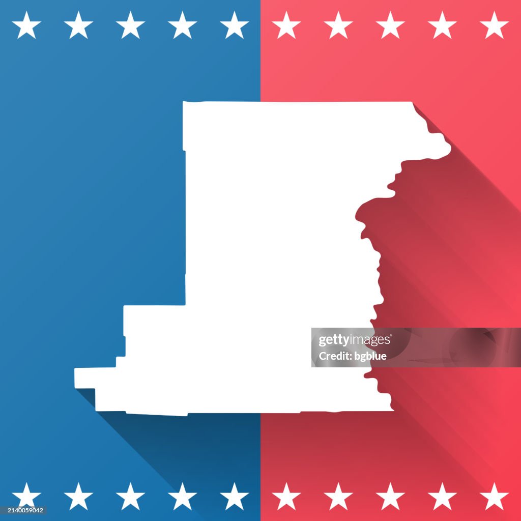 Benton County, Oregon. Map on blue and red background