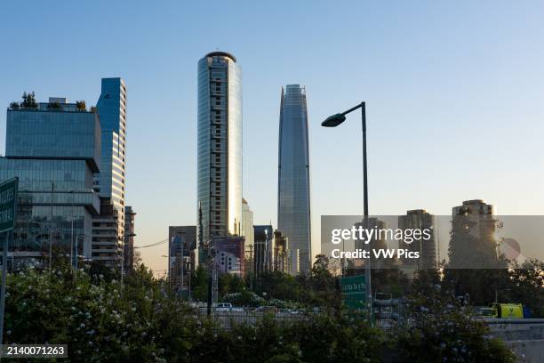 Titanium La Portada Tower with the Gran Torre Santiago in the Costanera Center behind. Providencia, Santiago, Chile.