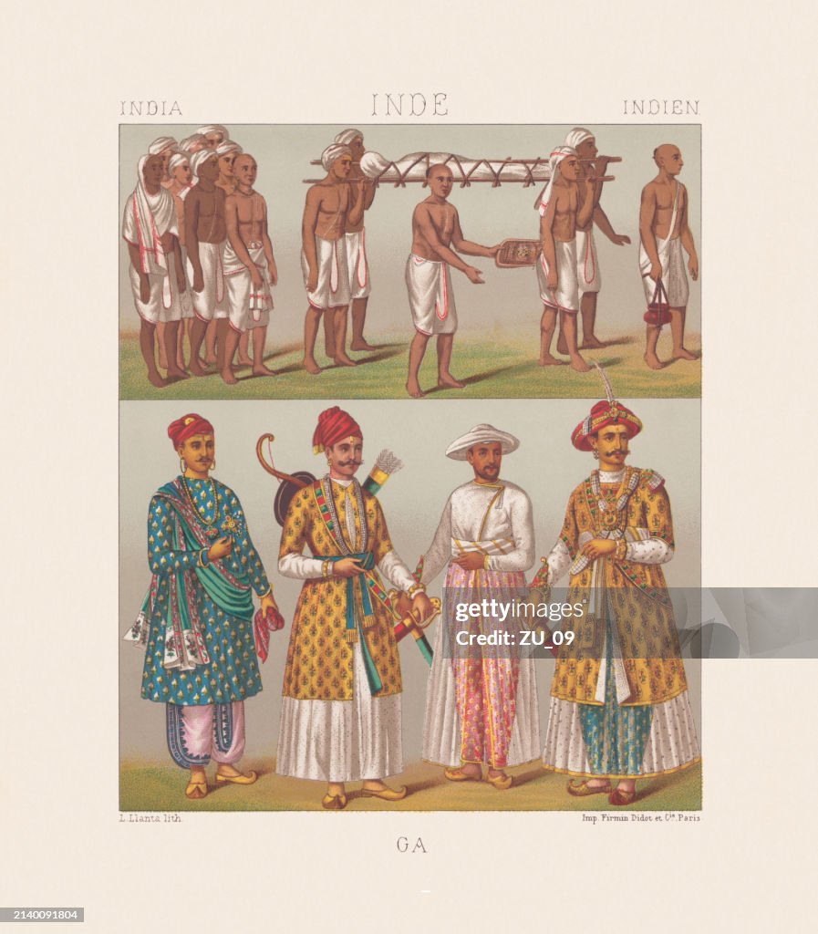 Traditional Indian clothing, chromolithograph, published in 1888