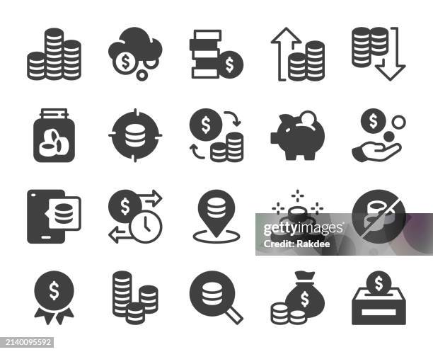 münze - ikonen - geldsack stock-grafiken, -clipart, -cartoons und -symbole