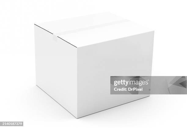 white closed cardboard box isolated on a white background - caixa de papelão imagens e fotografias de stock