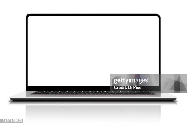 modern laptop isolated on white. clipping path for the screen included - uitsnede stockfoto's en -beelden
