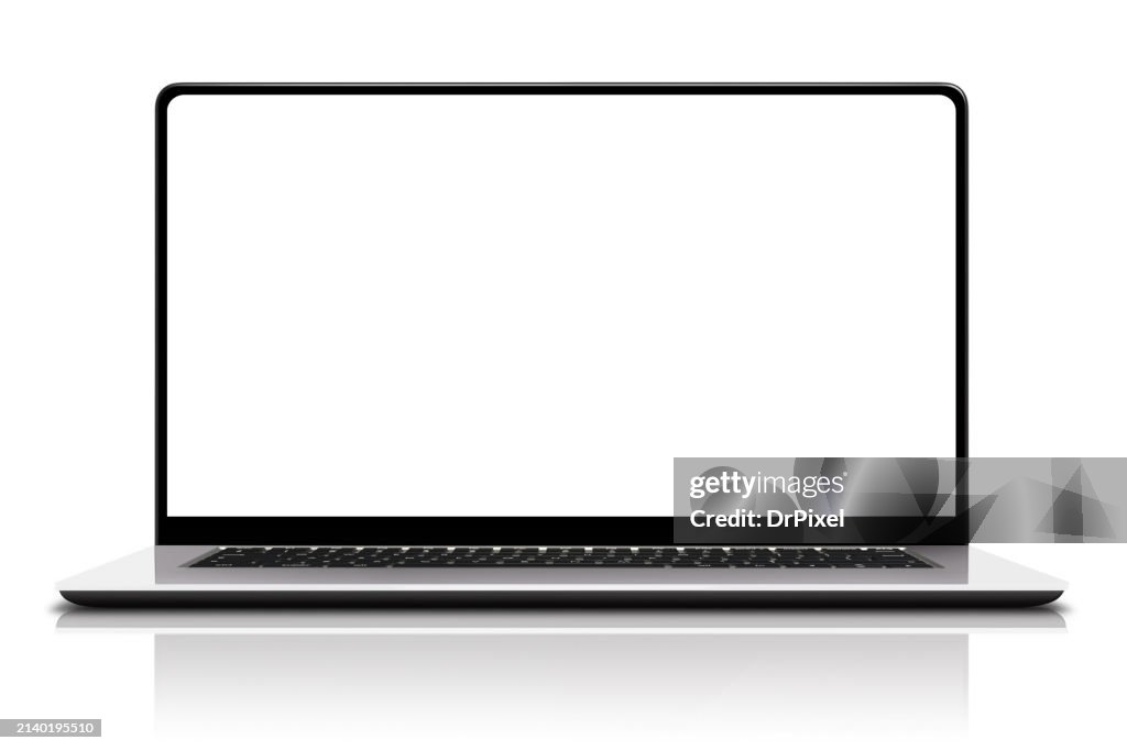 Modern Laptop Isolated on White. Clipping Path for the Screen Included