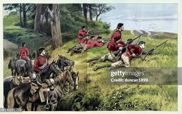 british army mounted infantry regiment training at aldershot, military history, victorian, 1888 19th century - cavalry stock illustrations