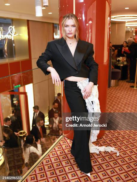 Camille Razat attends Pom Pom Dot Launch Event at Pomellato Store on April 04, 2024 in Paris, France.