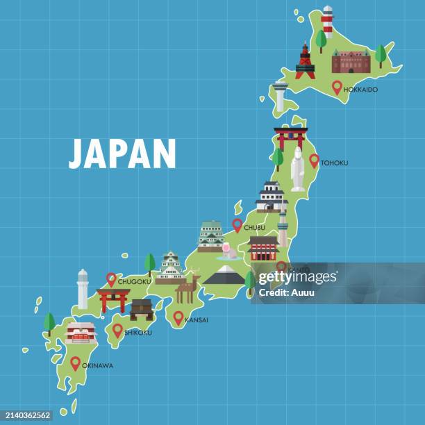japan travels map - onsen tokyo stock illustrations