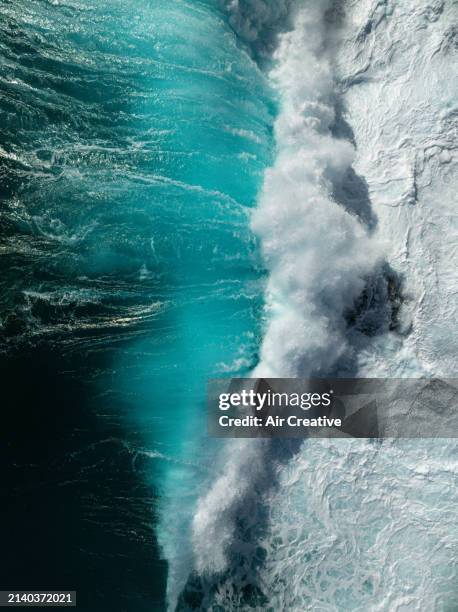 drone image of breaking waves seen from directly above, mediterranean sea, france - air france stock pictures, royalty-free photos & images