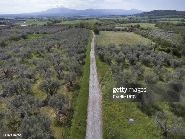 Via Cassia Antica near Montefiascone in the province of Viterbo. This long stretch of ancient Roman consular road, characterised by its still intact...