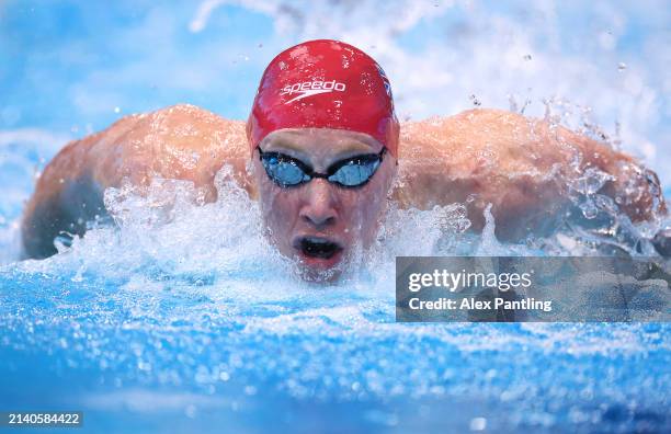 Thomas Dean of Loughborough competes in the Men's 200m IM heats during day four of the British Swimming Championships 2024 on April 05, 2024 in...