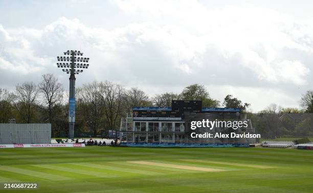 General view of the outfield as play is abandoned for the day on Day 1 of the Vitality County Championship match between Kent and Somerset at The...