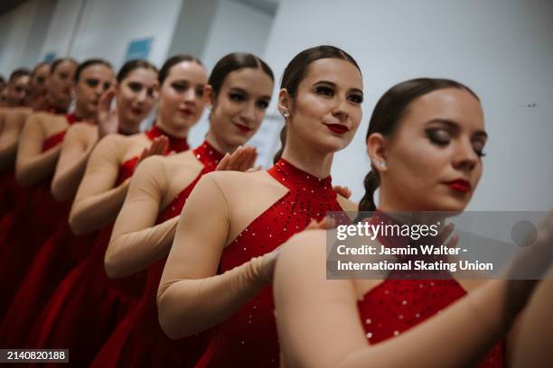 Team Passion of Hungary during warm-up prior to the ISU World Synchronized Skating Championships Zagreb on April 05, 2024 in Zagreb, Croatia.