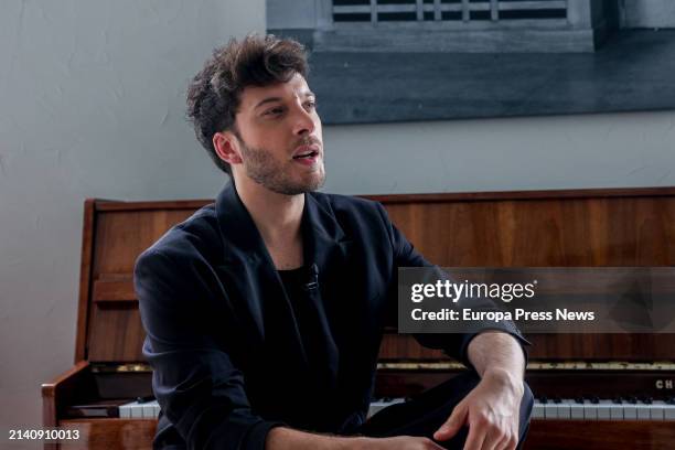 Singer Blas Canto during an interview for Europa Press at the Warner offices, April 5 in Madrid, Spain. Blas Canto Moreno is a Spanish singer known...