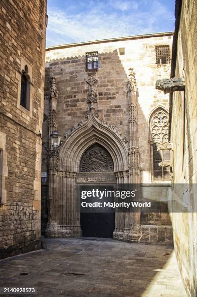 The pretty, narrow, medievil streets and architecture of Barcelona. Spain.