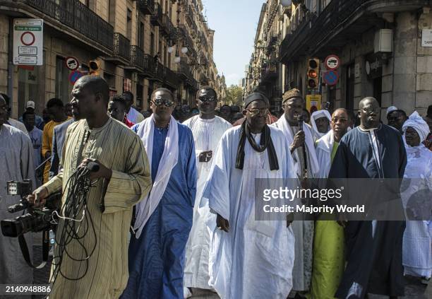Ethiopian people march in protest on the streets of Barcelona. Spain.