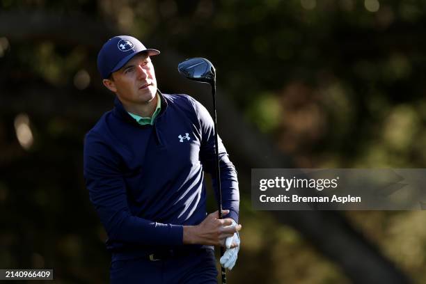 Jordan Spiet of the United States plays his tee shot from the 14th hole during the second round of the Valero Texas Open at TPC San Antonio on April...