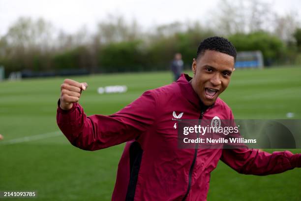 Ezri Konsa of Aston Villa in action during training session at Bodymoor Heath training ground on April 05, 2024 in Birmingham, England.