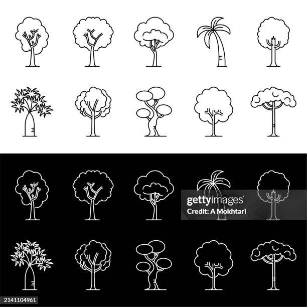 trees icon set. - phoenix logo stock illustrations