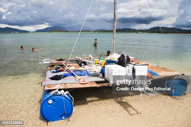 Group of Backpackers Decide To Build Their Own Raft and Attempt To Raft From Langkawi, Malaysia To Ko Lipe, Thailand. Cenang, Langkawi, Malaysia.