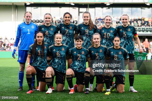 Team of Germany poses for a photo prior to the game at Sportclub Arena on April 05, 2024 in Verl, Germany.